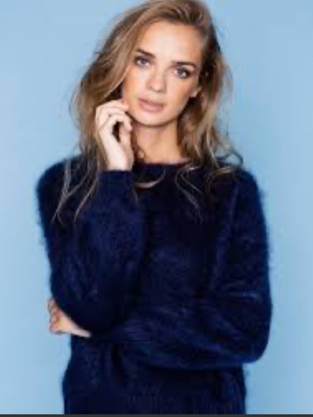 J. Crew Brushed Cashmere Relaxed Navy Blue Fuzzy Crewneck Sweater